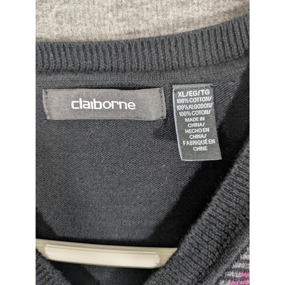 Liz Claiborne Women's Argyle Purple Grey 100% Cotton Pullover Sweater Size XL‎ - Picture 4 of 7